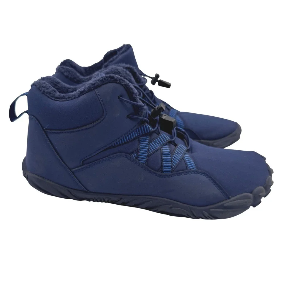 Size 43 Blue Barefoot Winter Ankle Boots Men's Faux‎ Fur Lined Minimalist Shoes